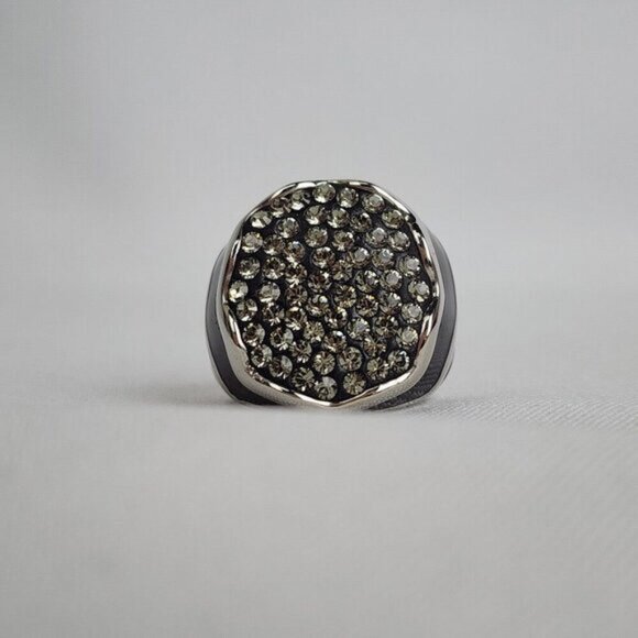 FAC Black&Silver Rhinestone Studded Ring Size 7 - Picture 1 of 6